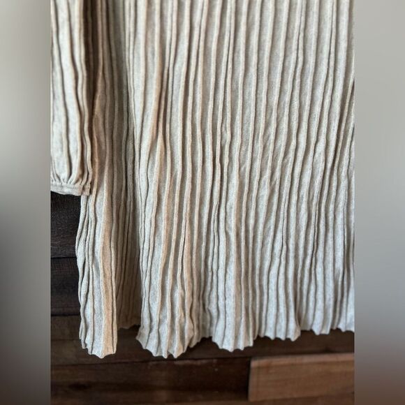 Max Studio Ribbed Knit Long Sleeve Sweater Dress – Modern A-Line in Cream - Picture 4 of 8